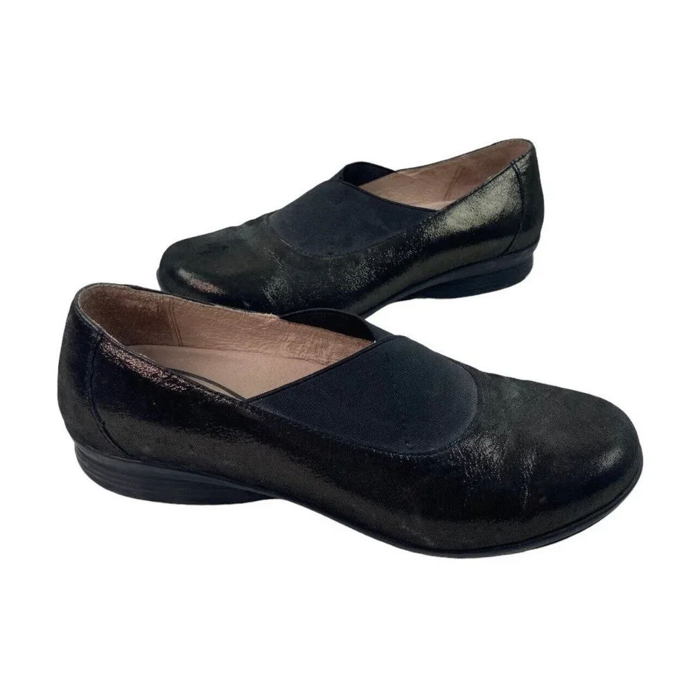 *Dansko Anne Metallic Slip On Comfort Shoe Womens Size 39 Stretch Band Brown